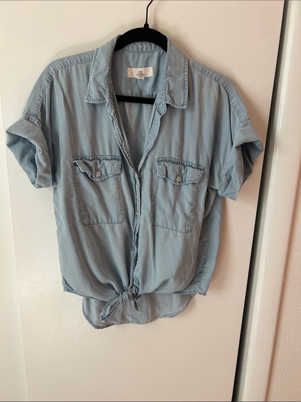 Thread & Supply Light Blue Tie-Front Button Down Shirt